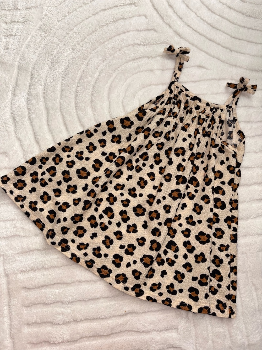 Rachel Zoe Beige Leopard-Print Tie-Shoulder Kids Dress